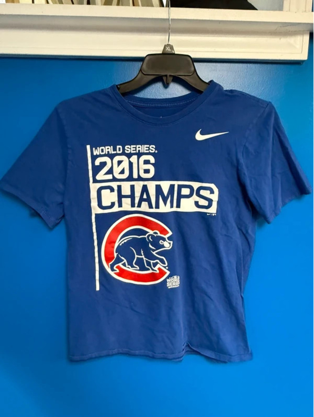 Nike Chicago Cubs 2016 World Series Champs T Shirt Mens Medium Blue